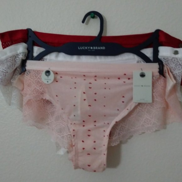 Lucky Brand Tangas 3 PK. Pink White Red Size Large - Picture 7 of 11